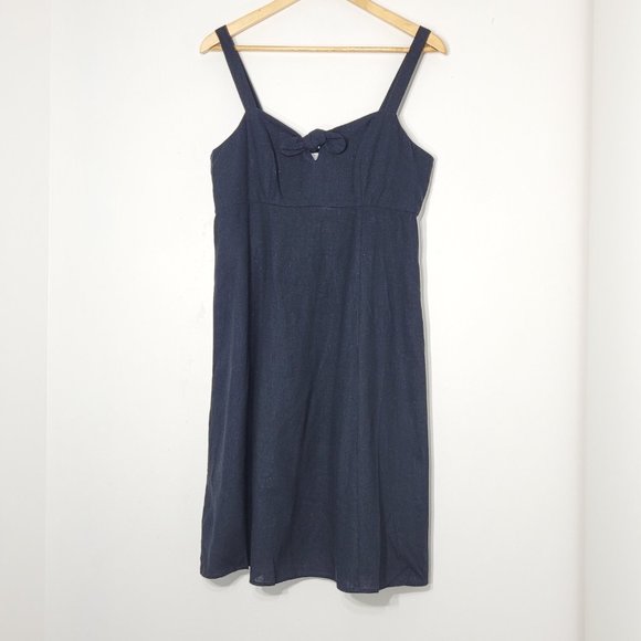 LOFT Black Outlet Lounge Sleeveless Strappy Linen Blend Cami Dress Lightweight - Picture 2 of 13